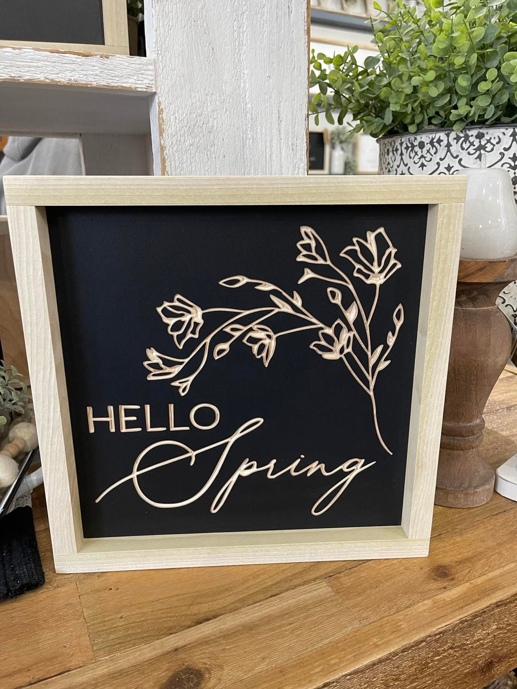 Hello Spring 11X11 Wood Sign