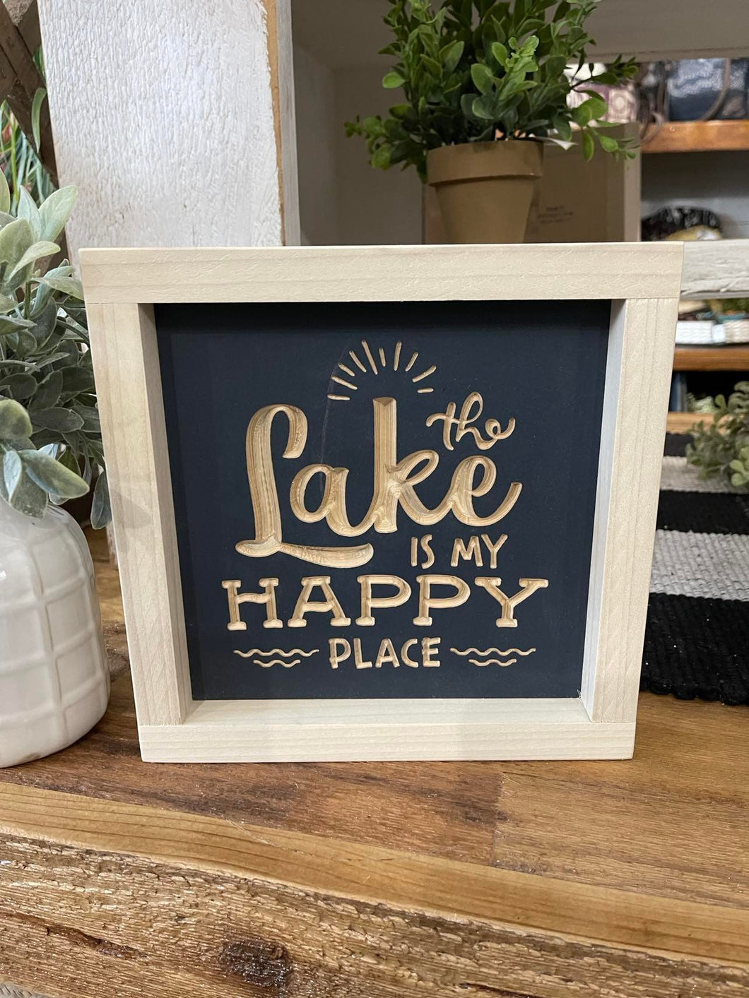 The Lake Is My Happy Place 7X7 Wood Sign