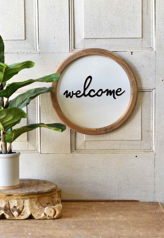 Welcome Tin Sign With Wood Frame