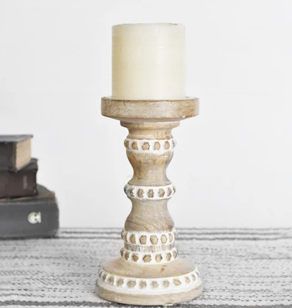 PD PDNC082 7.85" Wood Bead Candle Holder