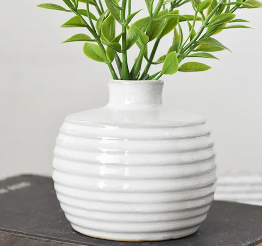 PD HXEF020 3.15" White Horizontal Stripe Vase