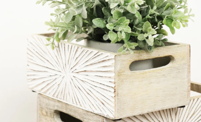 PD PDNE711 Small Starburst Wood Box  7.8"X5.1"X3.5"