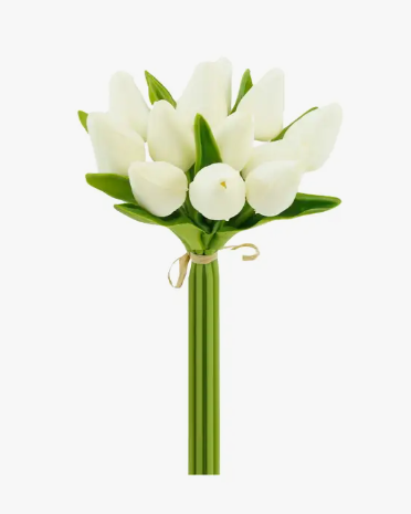 FR 1 Dozen Real Touch Tulip Bud bouquet 10.5" Greenery