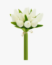 Load image into Gallery viewer, FR 1 Dozen Real Touch Tulip Bud bouquet 10.5&quot; Greenery
