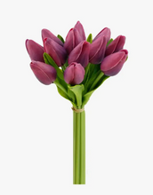 Load image into Gallery viewer, FR 1 Dozen Real Touch Tulip Bud bouquet 10.5&quot; Greenery
