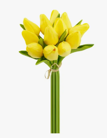 FR 1 Dozen Real Touch Tulip Bud bouquet 10.5" Greenery