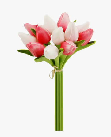 FR 1 Dozen Real Touch Tulip Bud bouquet 10.5" Greenery