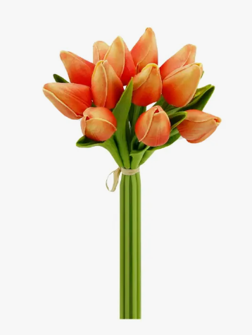 FR 1 Dozen Real Touch Tulip Bud bouquet 10.5" Greenery