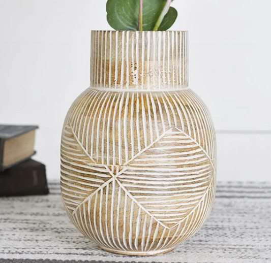 PD PDNE755 8" CARVED WOOD VASE