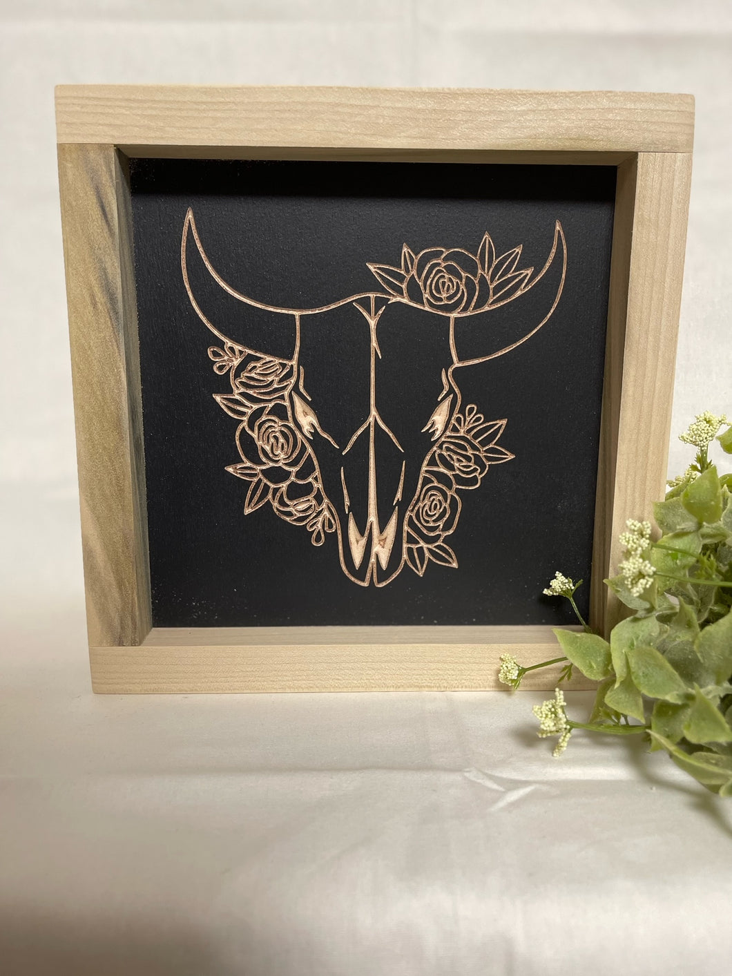 Skull With Flowers 7X7 Wood Sign