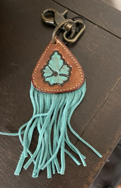 Myra Key Fob Turquoise Flower With Turquoise Fringe