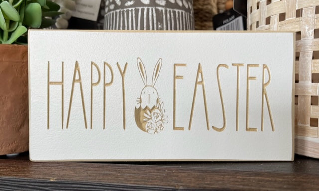 Happy Easter With Bunny In Middle 3.5X7 Unframed Wood Sign