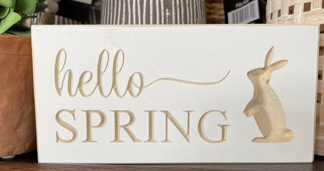 Hello Spring With Bunny 3.5X7 Unframed Wood Sign