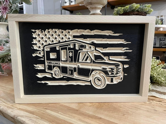 Ambulance Flag 9X15 Wood Sign