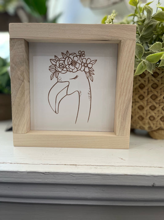 Flamingo With Flowers 5X5 Wood Sign