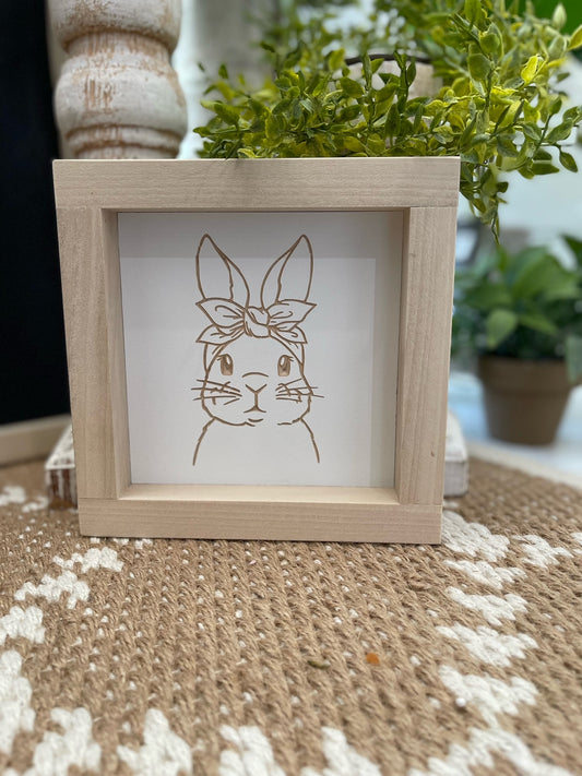 Bunny With Headband 5X5 Wood Sign