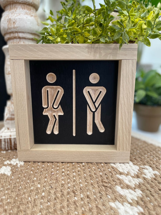 Bathroom People 5X5 Wood Sign