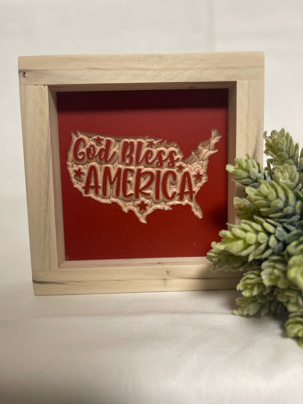 God Bless America USA Cutout 5X5 Wood Sign