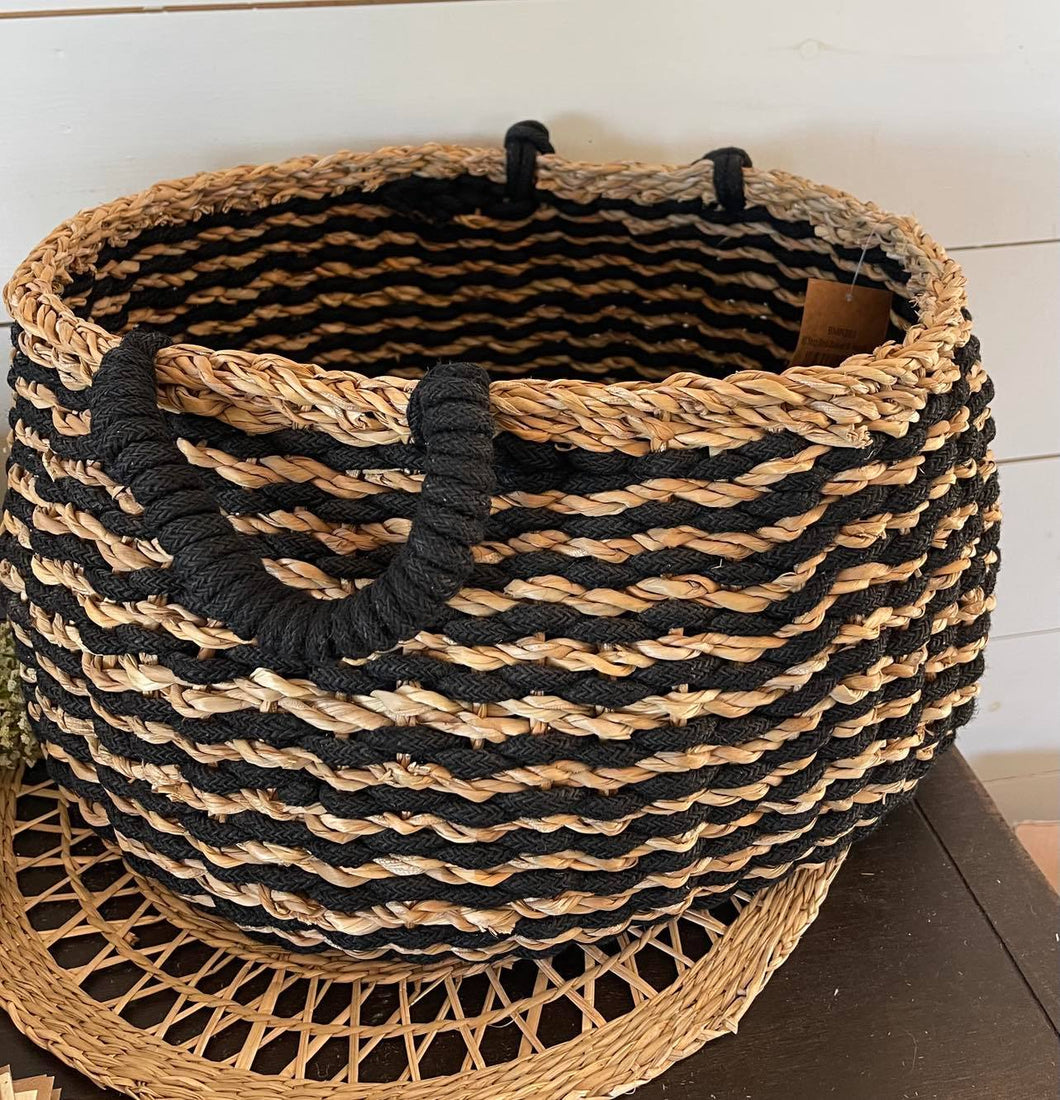 47&M BMR283 Black Striped Round Basket With Handles Large